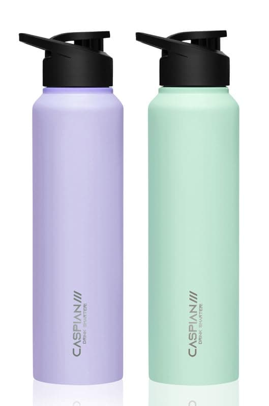 CASPIAN /// HIke ISI Certified Stainless Steel Water Bottle 1 ltr. (Purple & Light Green, 1 Litre, Set of 2) | Leak Proof Sipper for Fridge Home Office Travel School Kids Boys Girls Adults Sports Gym