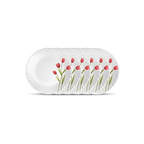 La Opala Novo Collection Opal Glass Crockery | Quarter Plate Set of 6 | Radiant Curves Design | Plates for Snacking & Gifting | Microwave Safe | 100% Vegetarian | Extra Strong | Super Light & White
