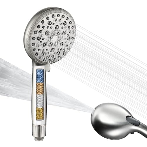 SUMERAIN Shower Head with Filters for Hard Water - 9 Spray Modes, Vitamin C & KDF Shower Head Filter, Salt-Free Anti-Scale Technology, High Pressure Shower Filter Head Brushed Nickel