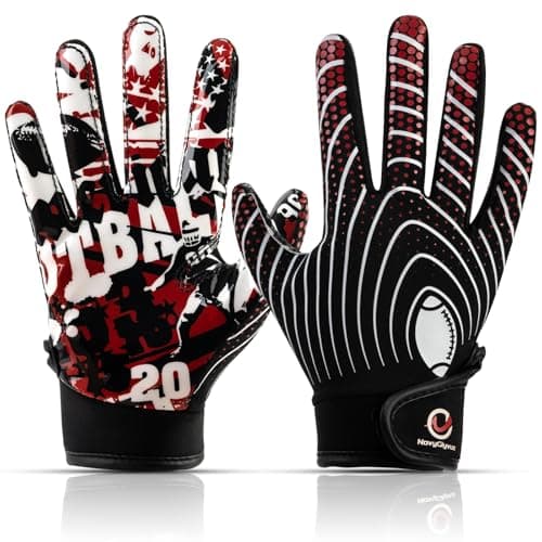 NavyGlyvux Youth Football Gloves, Super - Sticky Receiver Gloves for Kids Boasting Unbeatable Grip - The Perfect Present for Boys and Girls,Black/Red XS/S