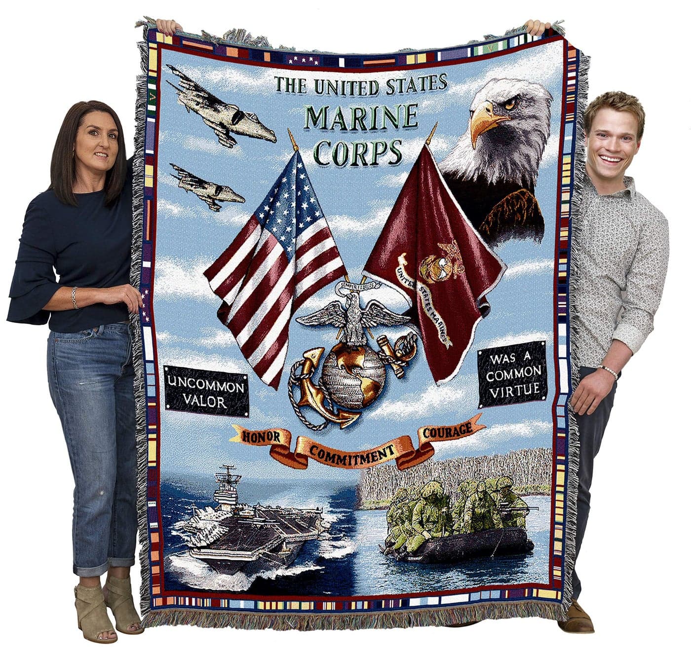 Pure Country Weavers US Marine Corps - Land Sea Air Blanket - Gift Military Tapestry Throw Woven from Cotton - Made in The USA (72x54)