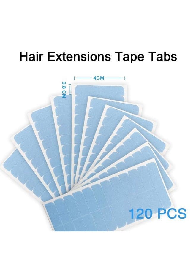 120 Pieces Hair Extension Tape Tabs Double Sided Extension Tapes for Replacement 4cm x0.8cm (Blue 120 Pieces)