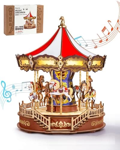 Rolife DIY 3D Wooden Puzzle for Adults Classic Carousel Wood Puzzle Music Boxes for Princess Girls Teens Creative Hobbies Crafts Toys Model Building Kits