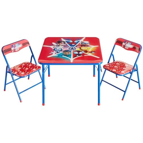Marvel Spidey and His Amazing Friends Kids Activity Table and Chair Set3 Piece Set with Square Table 2 Folding Chairs Furniture for Ages 3 Indoor Play Learning