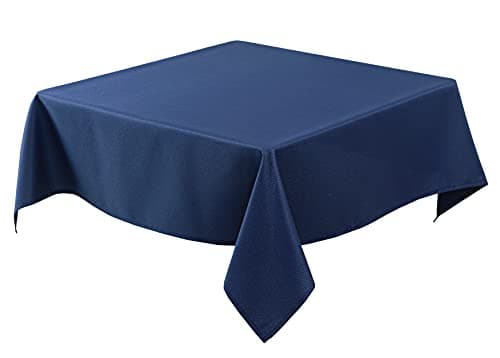 Biscaynebay Textured Fabric Square Tablecloths 90x90 Inches Navy Water Resistant Card Table Cloth Folding Table Cover for Dining Kitchen Wedding and Parties etc Machine Washable