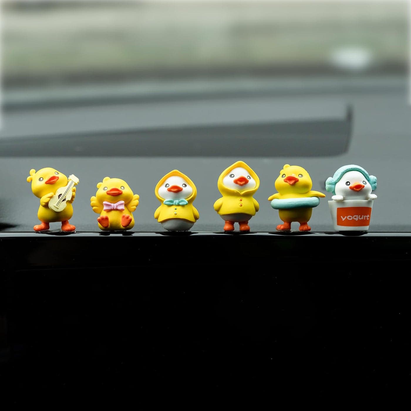 Rislobx Yellow Duck Car Dashboard Decor 6PCS Cute Duck Car Dash Decorations Rear View Mirror Ornament Interior Accessories for Home Office