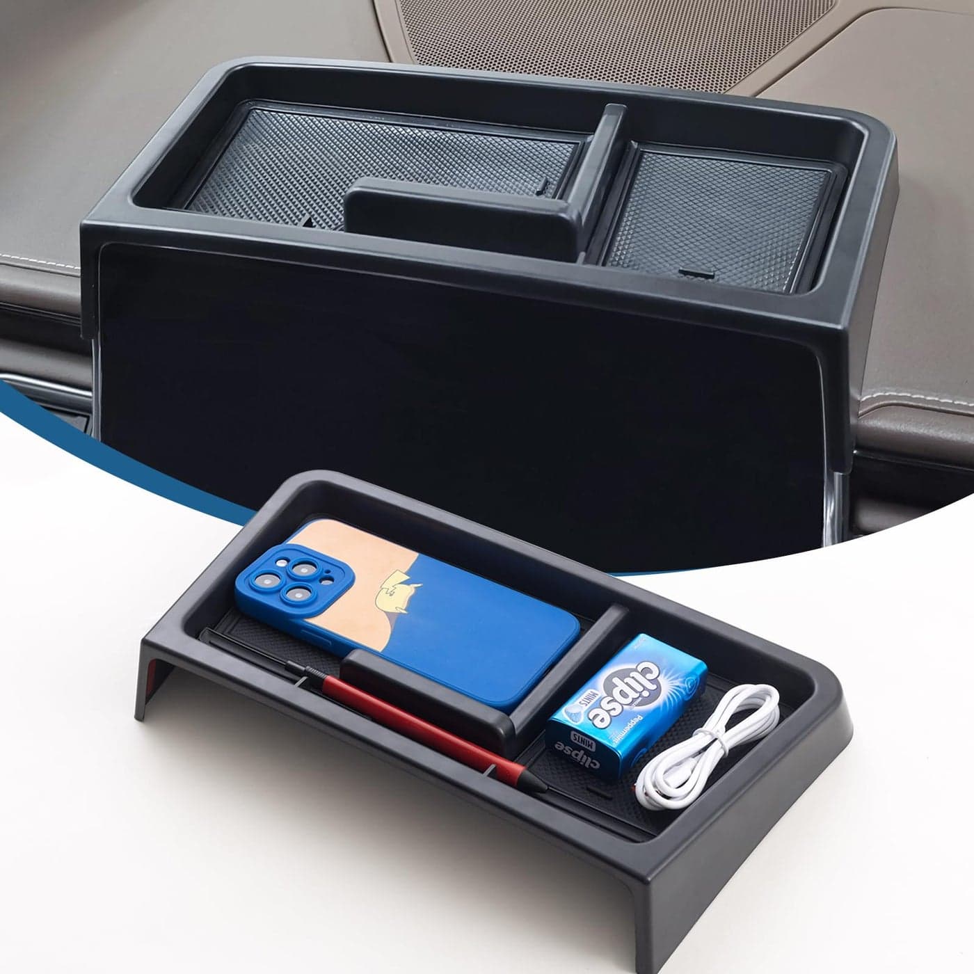 TOPINSTALL Wide Dash Tray Compatible with 20212024 Chevy Tahoe SuburbanGMC Yukon Accessory 2 Compartments Dashboard Organizer Sunglasses Phone Tissue Holder Not for DenaliDenali Ultimate 2025