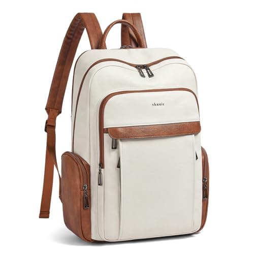 Shrrie Leather Laptop Backpack for Women with 17 inch Vegan Leather Computer Backpack Purse for Travel College Work
