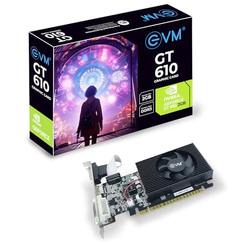 EVM GeForce GT610 Graphics Card GPU | 2GB DDR3 | PCIe 2.0 | HDMI VGA DVI | 1080p Full HD | Heat Sink Fan Cooling | Low Profile | Desktop Compatible | Stable Performance | 3 Year Warranty (EVM-GT610)