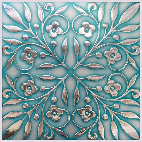 Main Street – 24-Pack of 8 x8 Peel and Stick Backsplash Wallpaper Tiles – Teal and Silver Leaves Design – Removable Self Adhesive Wall Tiles for Kitchen, Renter-Friendly Your Home and DIY Projects