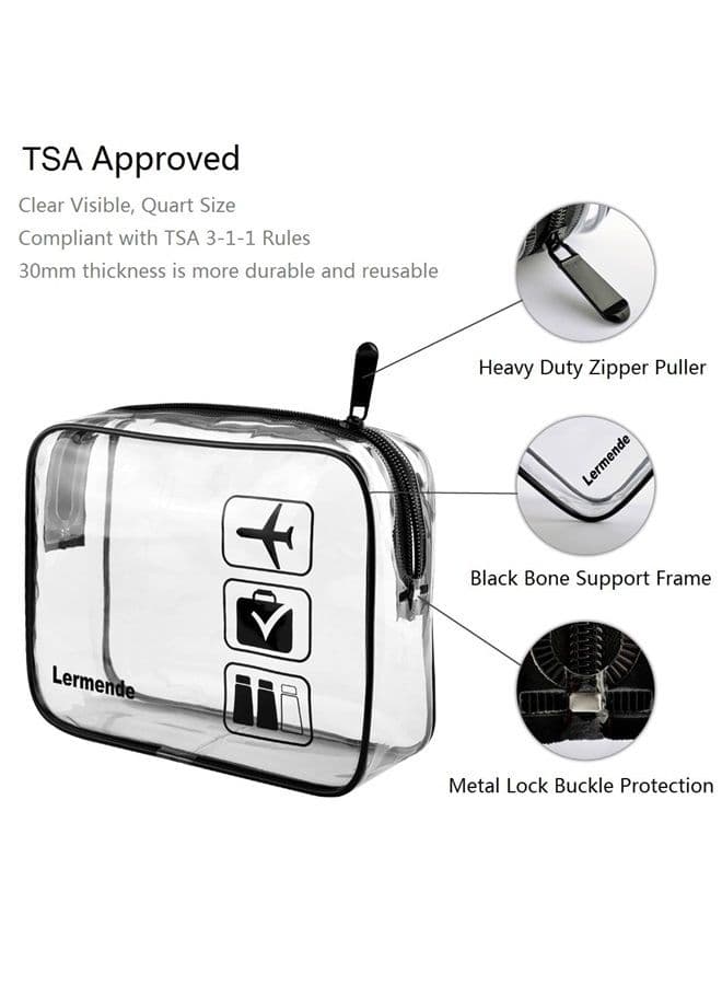 3pcs TSA Approved Toiletry Bag with Zipper Travel Luggage Pouch Carry On Clear Airport Airline Compliant Bag Travel Cosmetic Makeup Bags for Men Women - Black