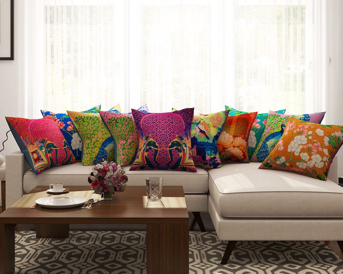SEJ by Nisha Gupta Cushion Cover 16 Inch x 16 Inch Set of 10 | Polyester Cushions for Sofa | Decorative Cushion Pillow | Pillow Covers for Living Room | Designer Decorative Throw Pillow/Cushion Covers