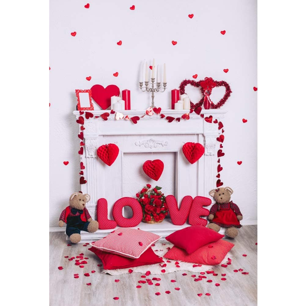 Valentines Backdrop 3x5ft Fabric Love Fireplace Backdrops Flowers Kids Valentine Pictures Photo Booth Baby Valentine Photo Shoot