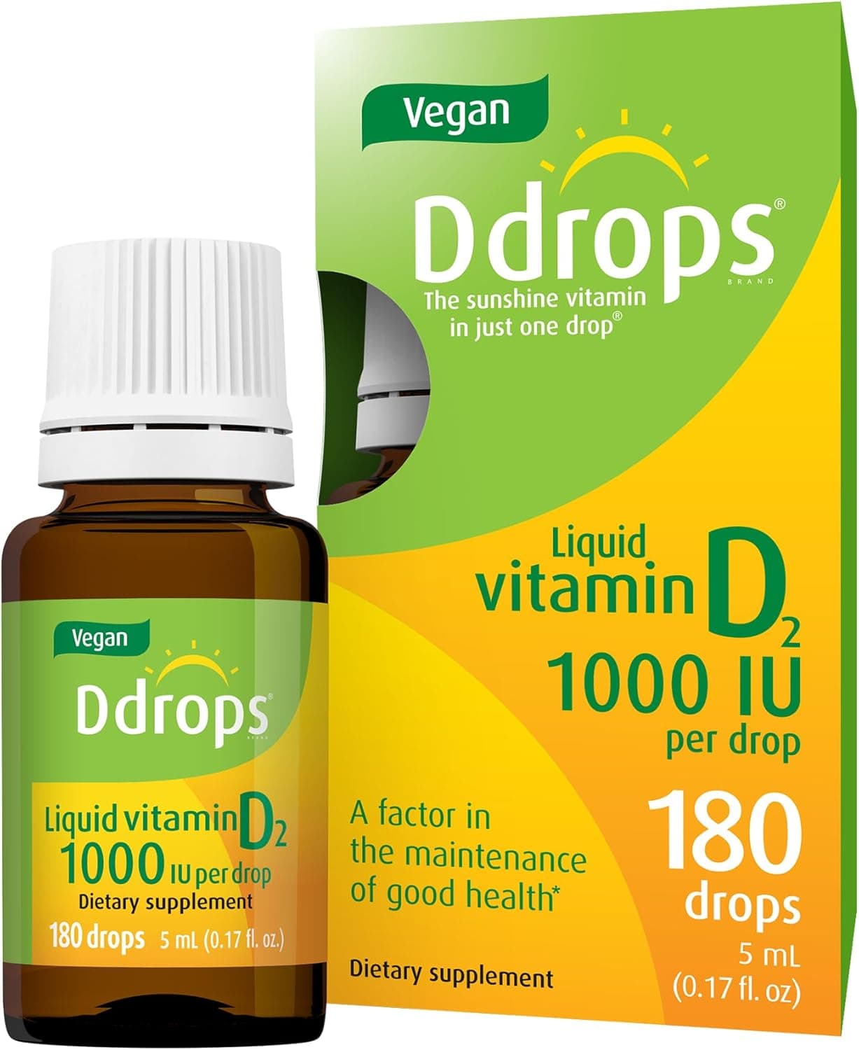 Ddrops Vegan Liquid Vitamin D2 1000 IU for Adults