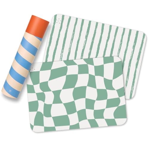 APLAINR Proud Placemats, Silicone Placemats for Babies, Toddlers & Kids, Activity Mats for Children, Checkered and Stripe Patterns, Non Slip, 16 x 12 inch, Set of 2, Matcha Green