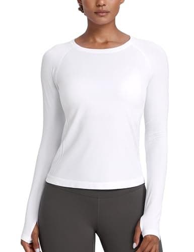 CRZ YOGA Womens Seamless Workout Long Sleeve Shirts Quick Dry Gym Athletic Tops Breathable Running Yoga TShirts White XXSmall