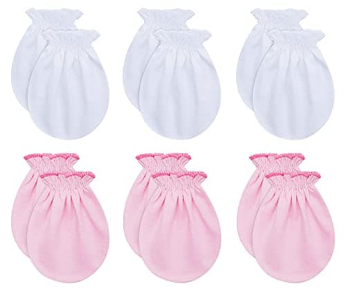 RATIVE Newborn Baby Cotton Gloves Sleep Sleeping No Scratch Mitten Mittens Mitts Set for 03 06 Months Boy Boys Girl Girls 3white3pink