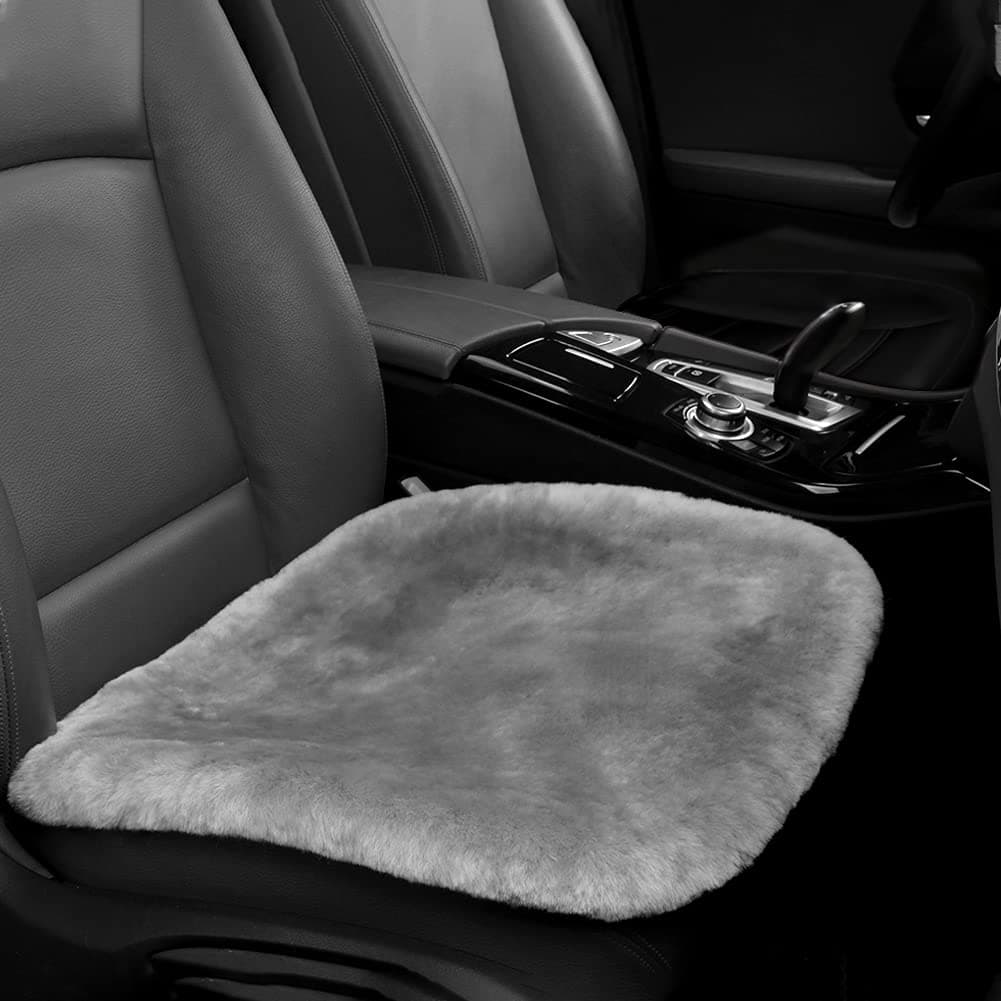 IRIWOOL Genuine Sheepskin Auto Seat Pad Australian Soft Wool Seat Cover Breathable and SweatWicking Comfort Warm Universal Fit192 inch x192 inch Front seat Cushion 1pc Gray