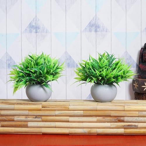 Dekorly® Artificial Green Grass Plants Set Decorative Fake Plant Faux Plastic Plants Indoor Outdoor for House Office Desk Bathroom Kitchen DIY Decor Gift | Pack of 2