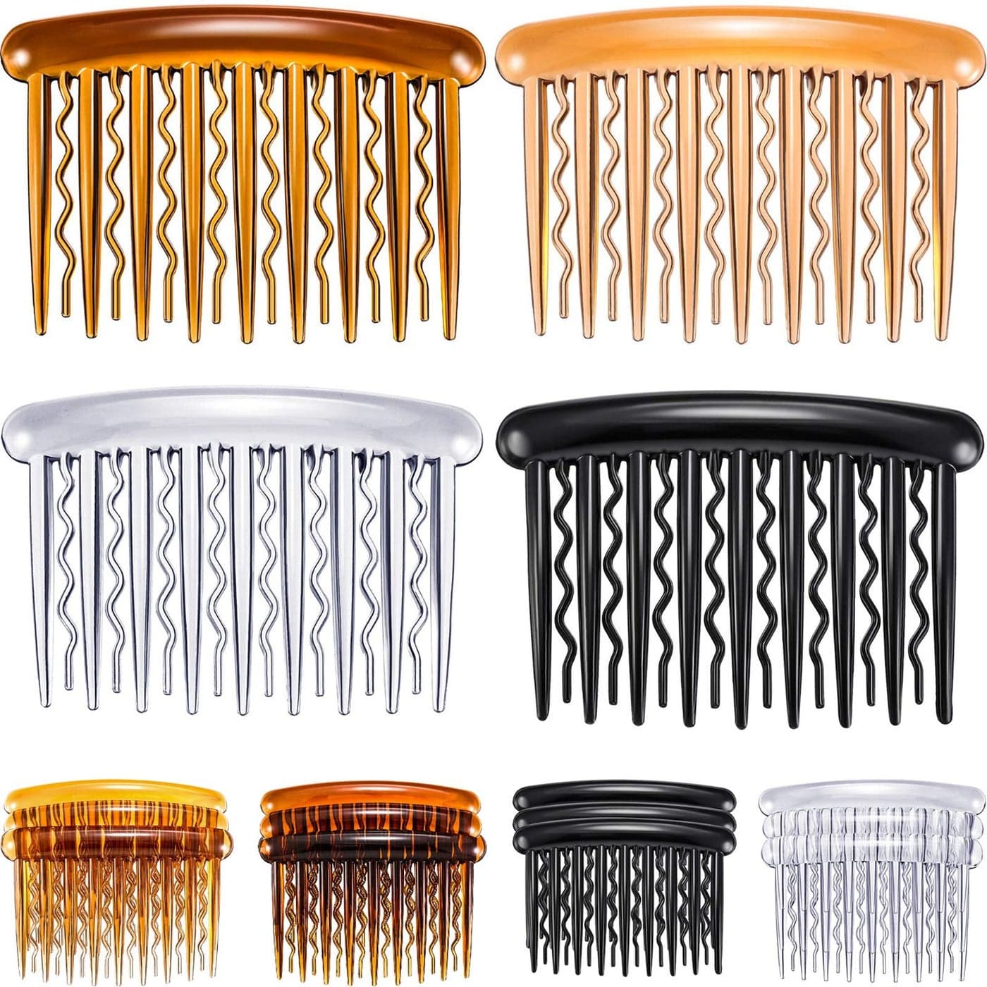 Gejoy 12 Pieces Plastic Teeth Hair Combs Tortoise Side Comb Hair AccessoriesBlack Transparent Dark Brown Light Brown