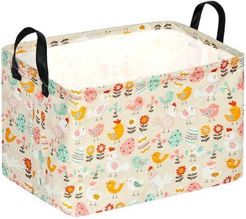 MAIZMZ Easter Storage Basket Eggs Bunny Flower Gifts Cube Kids Waterproof Storage Bins OrganizerFoldable Closet Shelf Baskets with handles for WomenNursery Hamper Toys BoxRoom Decorations