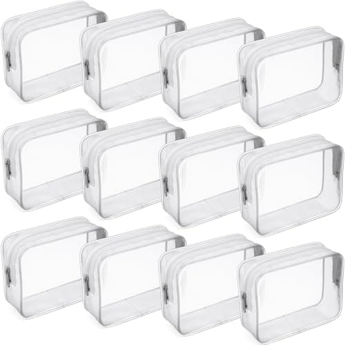 Weewooday 12 Pieces Clear Makeup Bags Cosmetic Storage Bags PVC Zipper Pouches Travel Waterproof Makeup Plastic Case for Women Organizing Toiletries Traveling Bathroom
