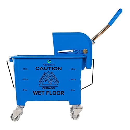 Carepure Single Bucket Down Press Wringer Mop Trolley | Mini Mop Bucket Wringer Trolley - 20 Liter - Blue