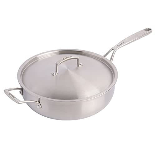 Babish 5-Quart Tri-Ply Stainless Steel Sauté Pan with Lid – Professional Grade Saute Pan for Frying, Searing & One-Pan Meals