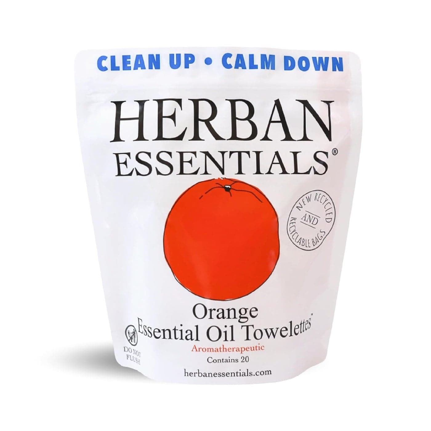 Herban Essentials Orange Towelettes Essential Oil Wipes for Hands Travel Face Wipes Natural Hand Wipes Moist Towelettes Individually Wrapped Body Wipes 20 Count