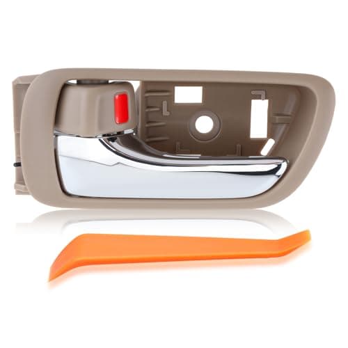 Interior Door Handle Compatible with Toyota Camry 2002 2003 2004 2005 2006, Front or Rear Driver Side Beige Housing with Chrome Lever Handle, Contain Trim Removal Tool, Replace# 69206-YC030-05