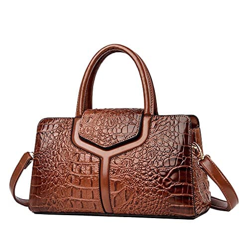ZiMing Top Handle Handbags Women Purse Classic Crocodile Pattern Faux Leather Tote Bags Satchel Bags Zipper&Flap Handbag Shoulder Bag-Brown