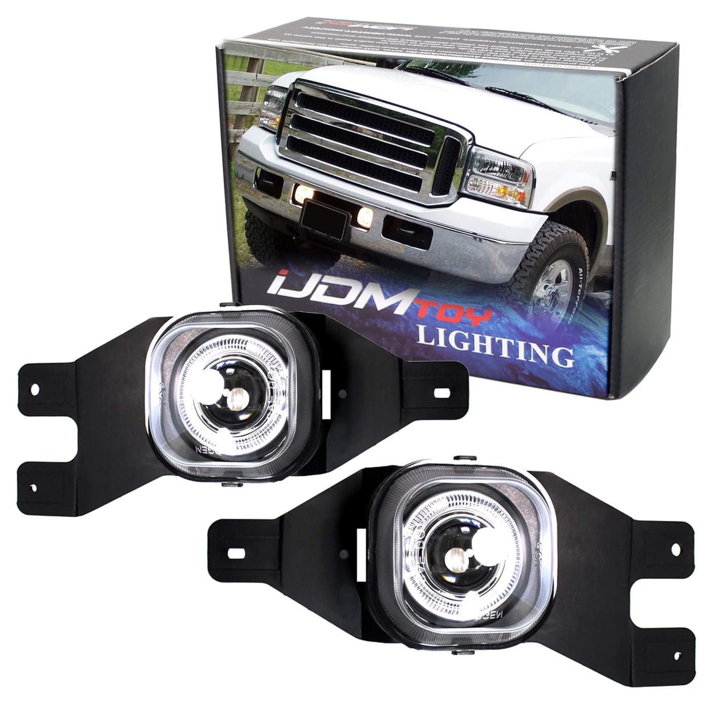 iJDMTOY Projector Fog Lights wLED Halo Rings Compatible With 19992004 Ford F250 20012004 Ford F350 F450 F550 Super Duty Excursion