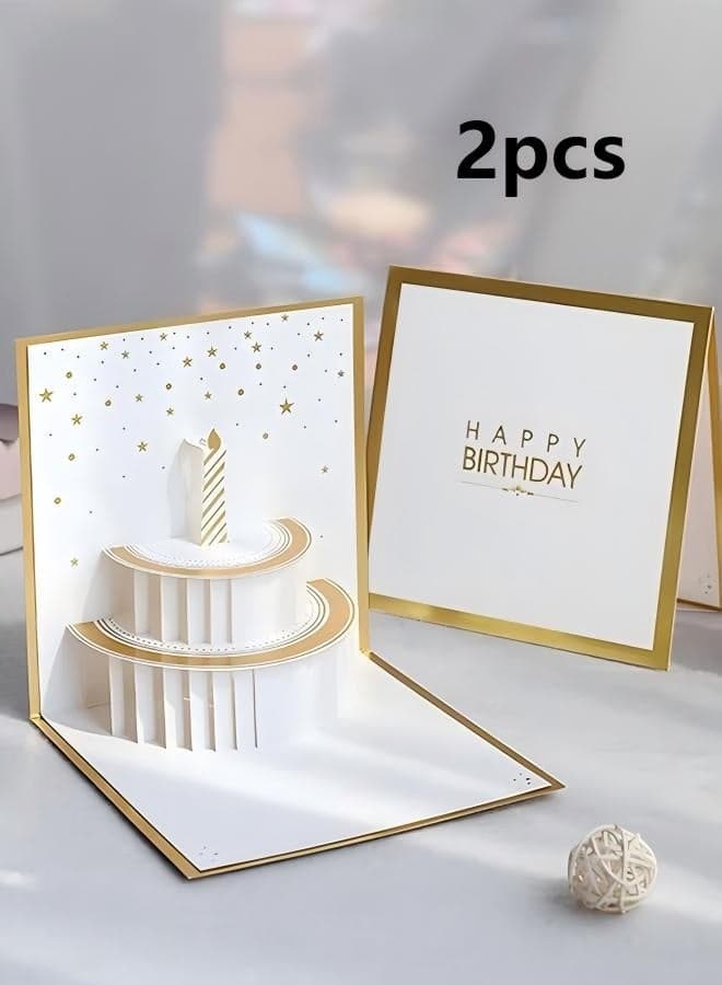 2pcs Fancy Elegant Design 3D Pop-Up Card, Greeting Card for Birthday, Sturdy and Solid Cardstock Gift Card Best for Birthday, Graduation, Anniversary