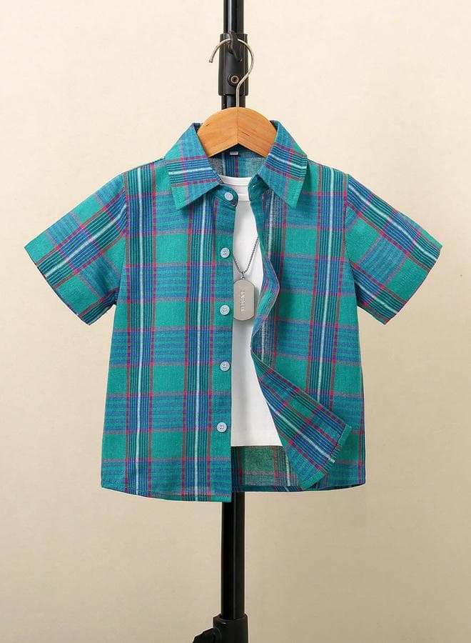 Green Checked Short Sleeve Shirt