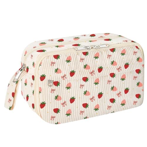 WOBAGMEN Cute Pencil Case for Girls,Large Corduroy Zippered Pencil Case Pouch, aesthetic Pencil Bag with Compartments, Soft Pencil Pouch School Supplies for Teen Girls Boys and Women (strawberry)