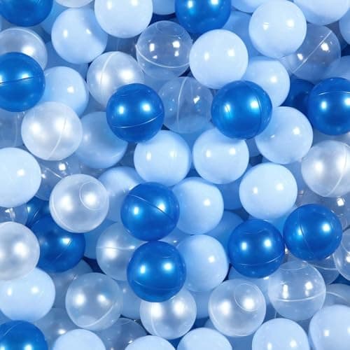 GOGOSO Ball Pit Balls for Toddles Kids Plastic Ballpits Accessories Crush Proof Durable Fun Shape Play Baby Bath Toys,2.15inch 100count Blue+Deep Blue+Pear White+Clear