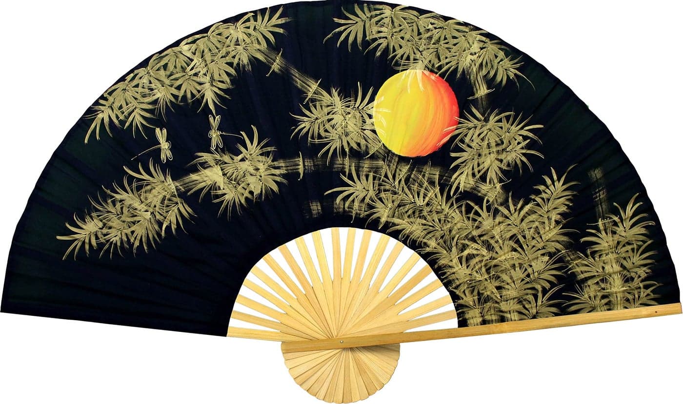 Bamboo Moon Folding Wall Fan Hand-painted Wall Decor Art (40 inch wide)