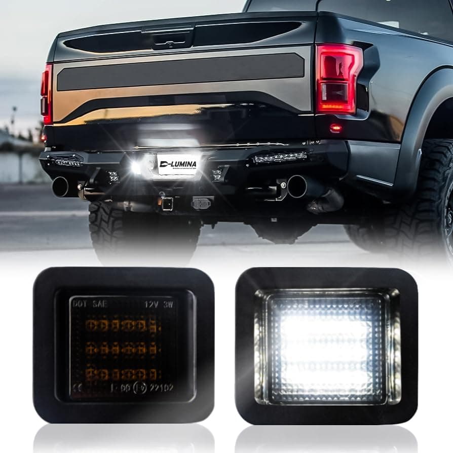 D-Lumina LED License Plate Lights Smoked Lens Tag Lamp Assembly Compatible with 2015-2022 Fo-rd F150 & 2017-2022 F150 Raptor, Powered by 18-SMD 6000K White License Plate Light, Pack of 2