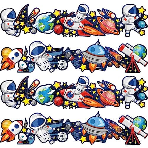 Whaline 69Ft Outer Space Bulletin Board Border Night Sky Astronauts Star Decoration Borders Cartoon Galaxy Bulletin Board Stickers for School Classroom Office Home Party Decoration