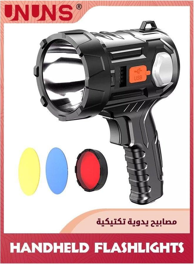 Handheld Flashlight,Rechargeable Spotlight Flashlight,10000 Lumens LED Spot Light,Outdoor Flashlamp With Solar Panels,6 Modes,Portable Searchlight For Boating Hunting Camping Emergency