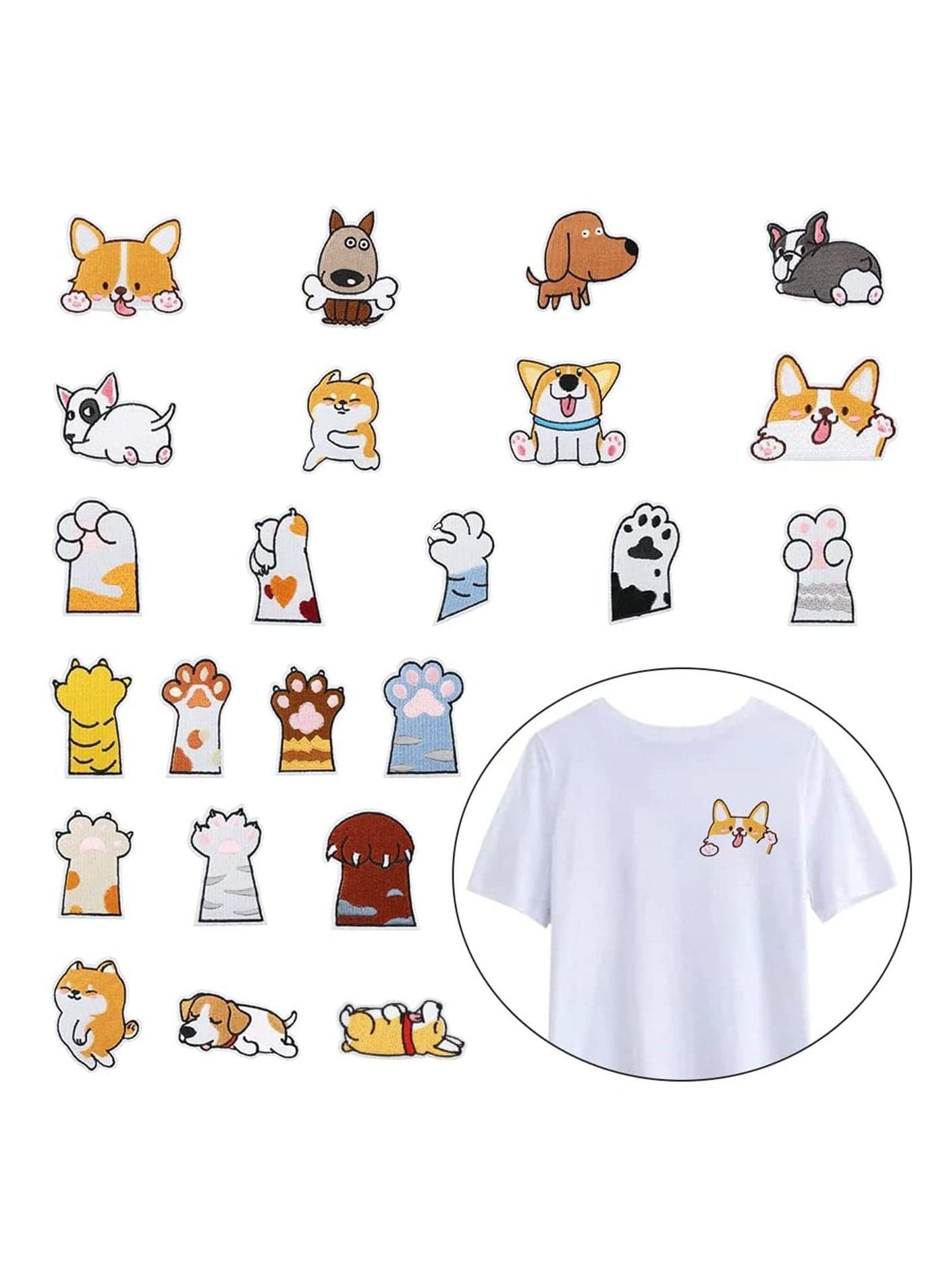 23 Pieces Iron on Patches for Clothing, Cute Dog & Paw Embroidered Appliqués Stickers, Sew On Jacket, Jeans, Clothes, Backpacks, Hats, Shoes