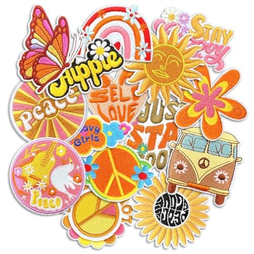 Groovy Patches Cute Girly Embroidery Applique Patches DIY Decorative Heat Press Patch for Clothing Hats Backpacks Jeans Jackets Groovy2 15 Pcs