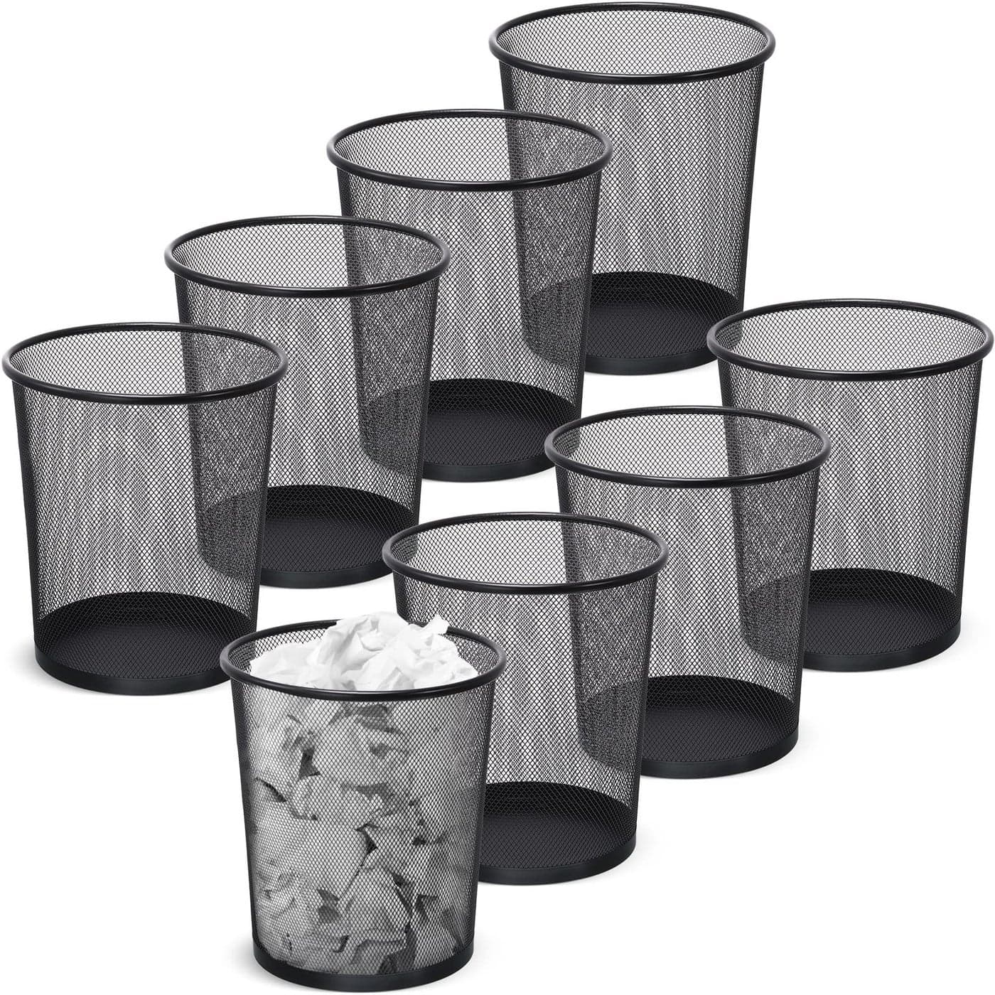 Amyhill 8 Pieces Mesh Trash Can Round Mesh Waste Basket Mesh Garbage Bin 3 Gallon 4 Gallon 6 Gallon Open Top Lightweight Bathroom Wastebasket for Office Home Black Small