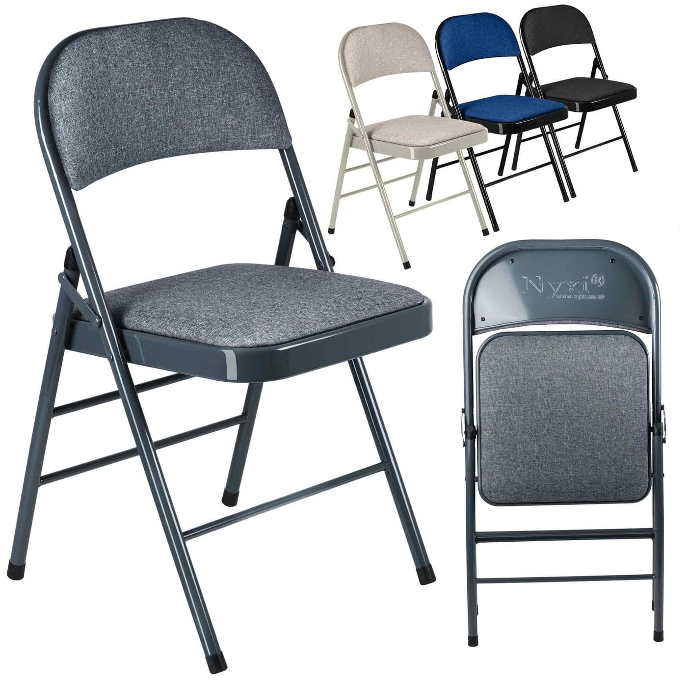 Nyxi Folding Chairs with Padded Fabric Seats Metal Frame Foldable Chair Home Office Dinning MultiPurpose Indoor Outdoor Dark Grey 1 X Chair