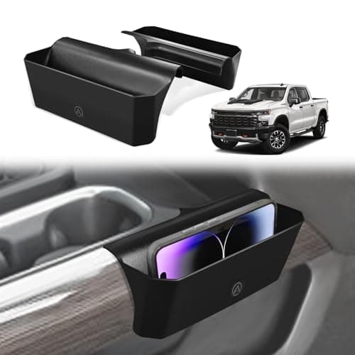 Muslogy Center Console Side Organizer Compatible with 2022-2025 2026 Chevy Silverado 1500 & GMC Sierra 1500 Accessories Middle Console Shifter Storage Box Left & Right Phone Pocket with Anti-Slip Mats