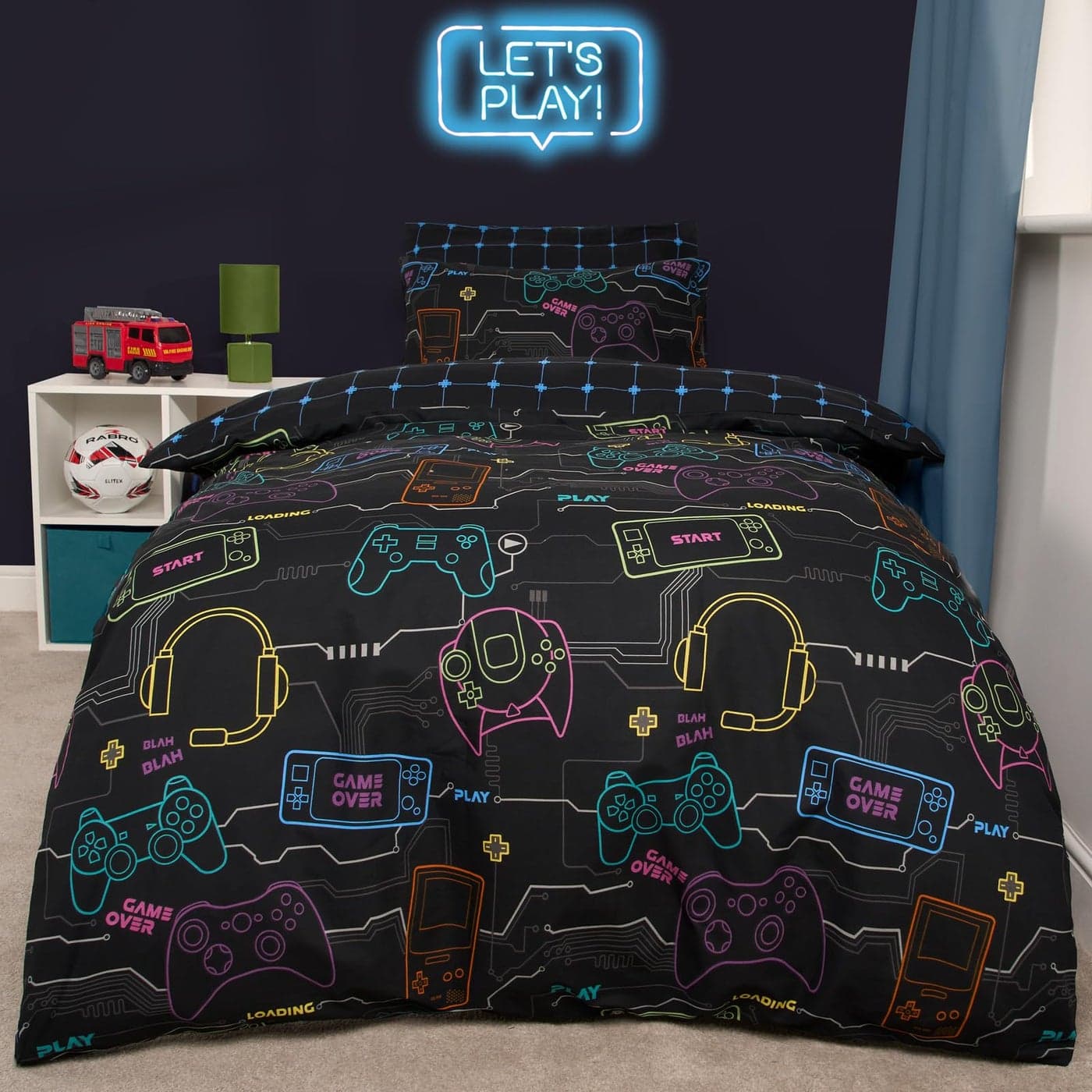 OHS Gaming Bedding Single Duvet Covers Winter Quilt Cover Ultra Soft Comfy Black Bedding for Boys Single Duvet Covers Set Boys Duvet with Pillowcase