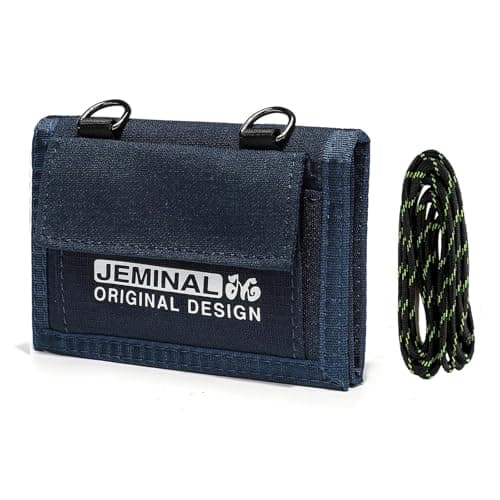 JEMINAL Lanyard Trifold Wallet for Men Nylon Wallet with Multiple Card Slots and ID Window Blue