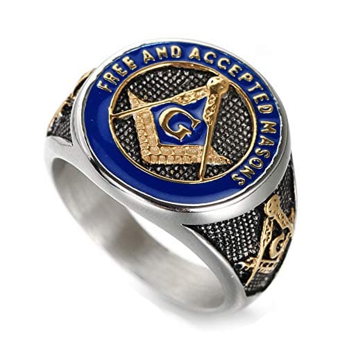 INRENG Men's Stainless Steel Vintage Freemason Masonic Biker Rings Blue Free and Accepted Masons Ring Band Gold Size 12