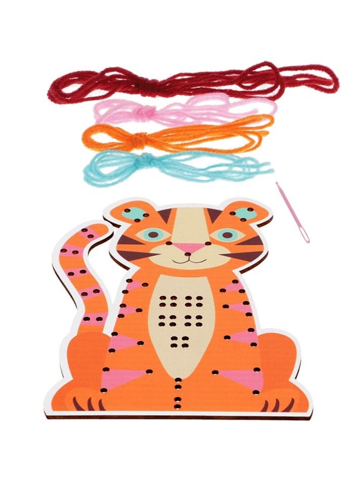 Tiger Learn to Sew Wooden Hand-Stitch Kit – Montessori Sewing Toy for Kids Ages 3+, Fine Motor Skill Toy with Yarn & Needle, Early Craft Activity for Toddlers, Boys & Girls, Eco-Friendly Educational Toy