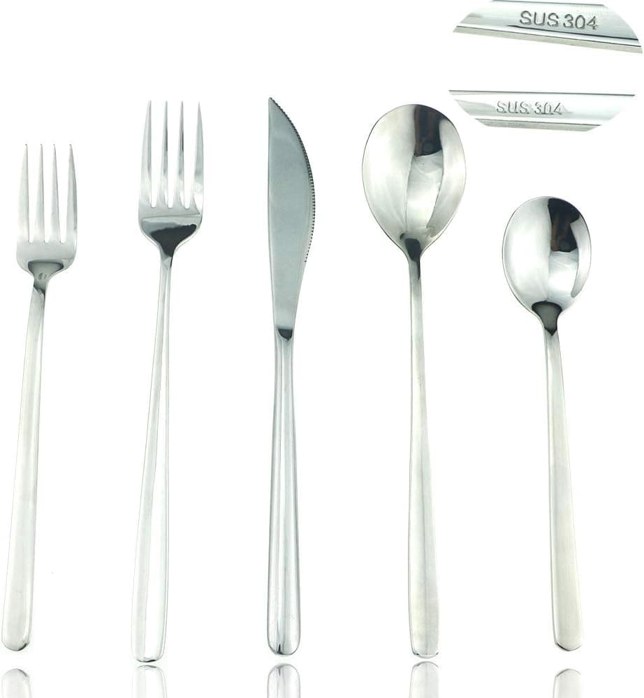 JASHII Mirror Polished Silver 20Piece SUS304 Stainless Steel Flatware SetSilverware Set Dinner Knife Fork Spoon Dessert Fork Salad Spoon Service for 4